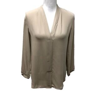 Theory Silk Blouse Top Womens Small Beige Neutral Capsule Wardrobe Minimalist